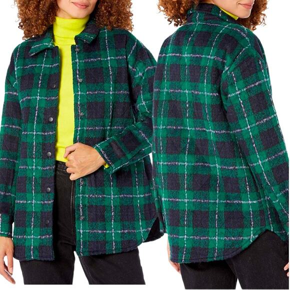 Steve Madden size L The Belle Plaid Lined Shacket Jacket - pine green - Picture 1 of 13